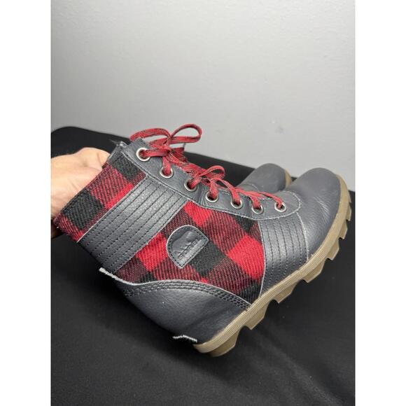 Sorel Lexie Wedge Buffalo Check Plaid Ankle Boots Womens Size 4 EU 35 Red Black - Picture 10 of 10